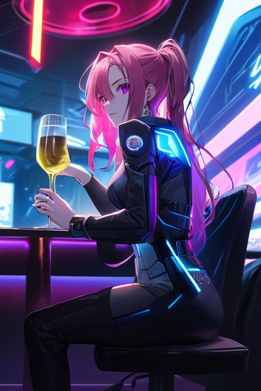 00231-984404886-Cyberpunk, 1girl, sitting in a futuristic bar, holding a glass, modified human, elegant suit, pink hair, purple eyes, looking in.png